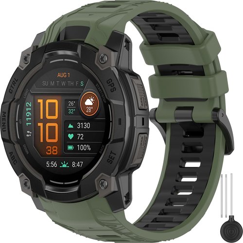Miimall Silicone Band for Garmin Instinct 3 50mm, Sweatproof, Lightweight, 26mm Adjustable Watch Bracelet Replacement Sport Strap for Garmin Instinct 3 SOLAR/AMOLED for Men Women, Green-Black
