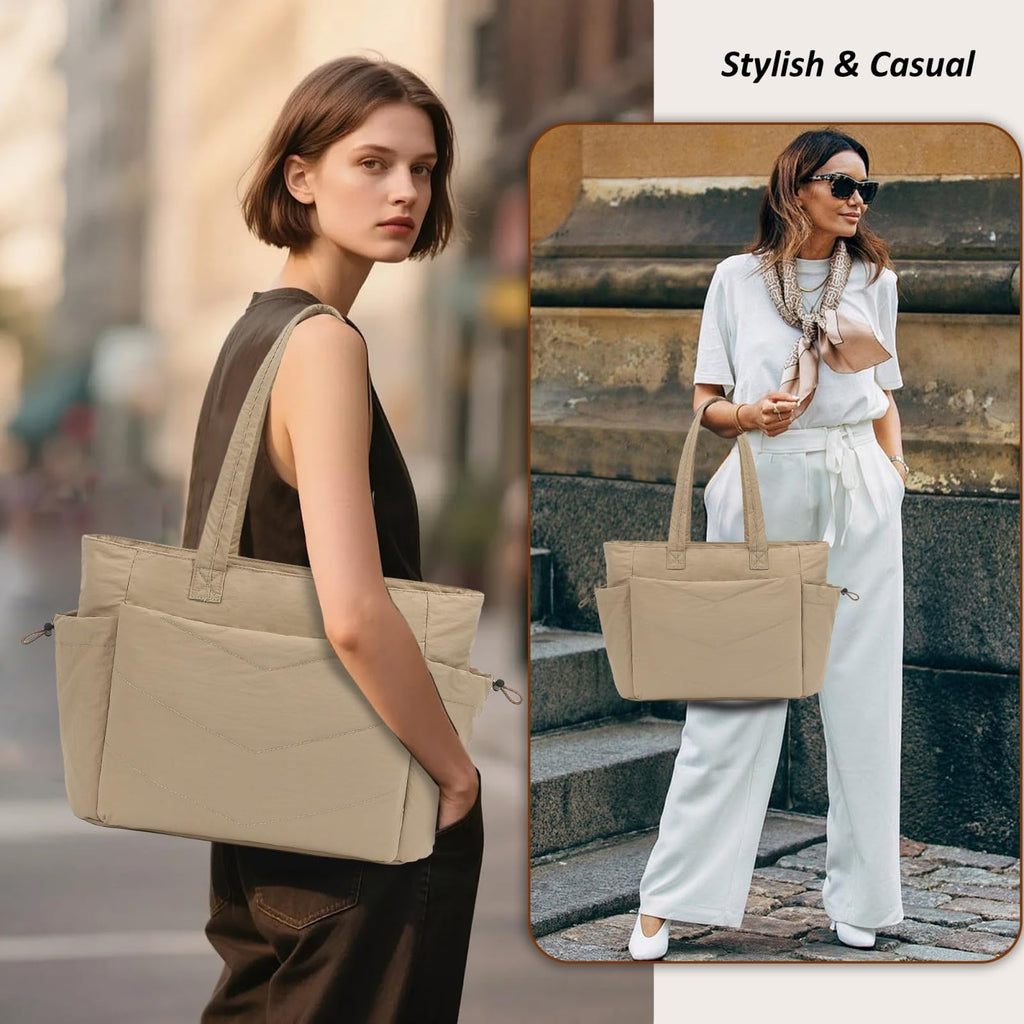 TANTOMI Tote Bag for Women Puffer Tote Bag with Zipper, Qulited Shoulder Bag Lightweight Handbags for Work Travel School Gym