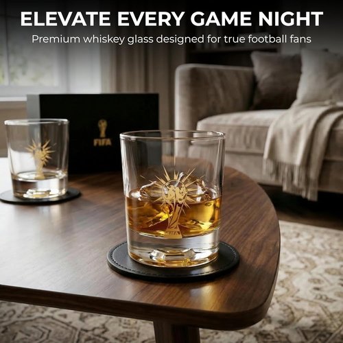 FIFA World Cup 2026 Edition - 8oz Whiskey Glass & Leather Coasters Gift Set | Perfect for Parties & Gamedays