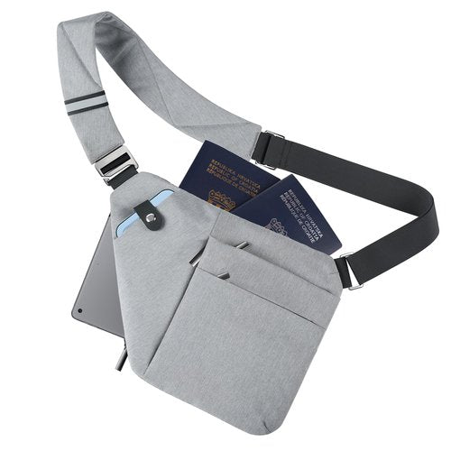 VADOO Anti-theft Sling Bag, RFID Blocking Crossbody Bag for Women and Men Lightweight Shoulder Chest Bag for Travel Sport, Grey 2.0, Large
