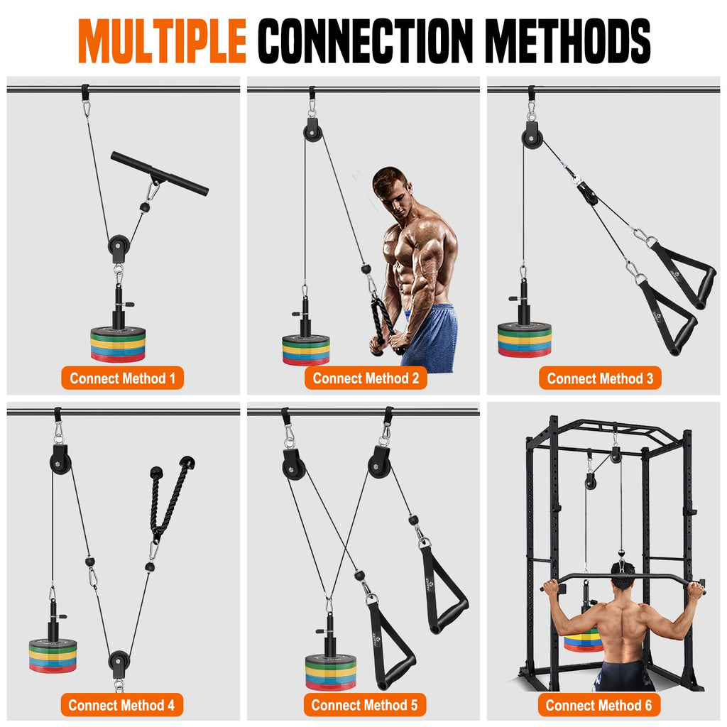 SERTT Weight Cable Pulley System Gym, Upgraded Cable Pulley Attachments for Gym LAT Pull Down, Biceps Curl, Tricep, Arm Workouts - Weight Pulley System Home Gym Add On Equipment