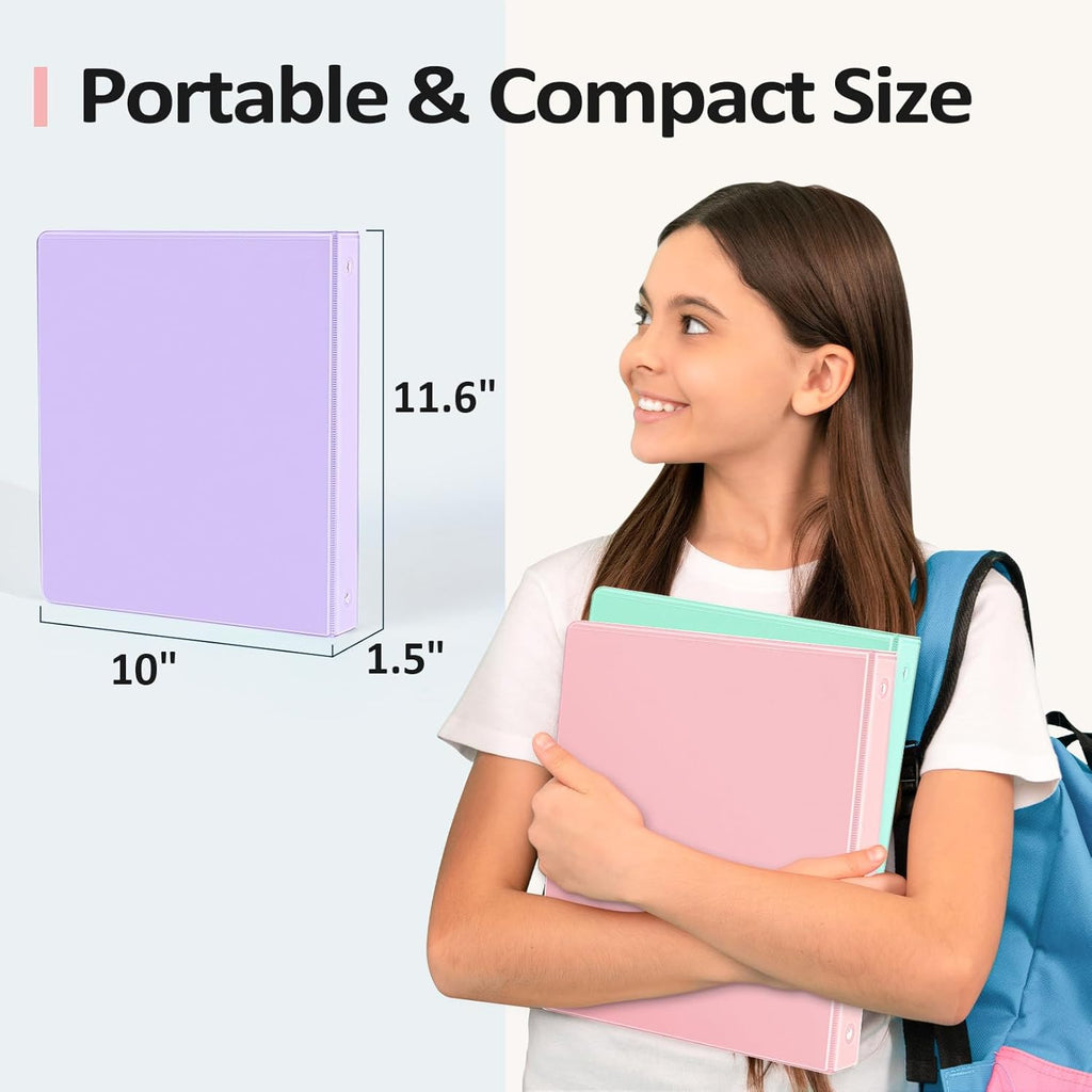 Sooez 1" Three Ring Binders - Extra Durable 6 Pack with Customizable Clear View Cover | Pastel Colors for 8.5 x 11 Papers