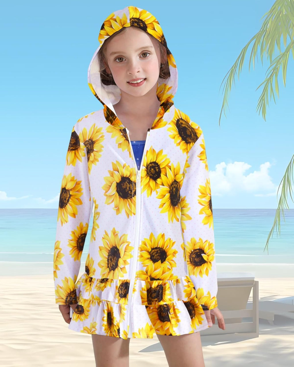 Skiennix Girls Swim Cover-Up Dress - Long Sleeve Hooded Bathing Suit Robe for Pool & Beach | Sizes 4-10Y