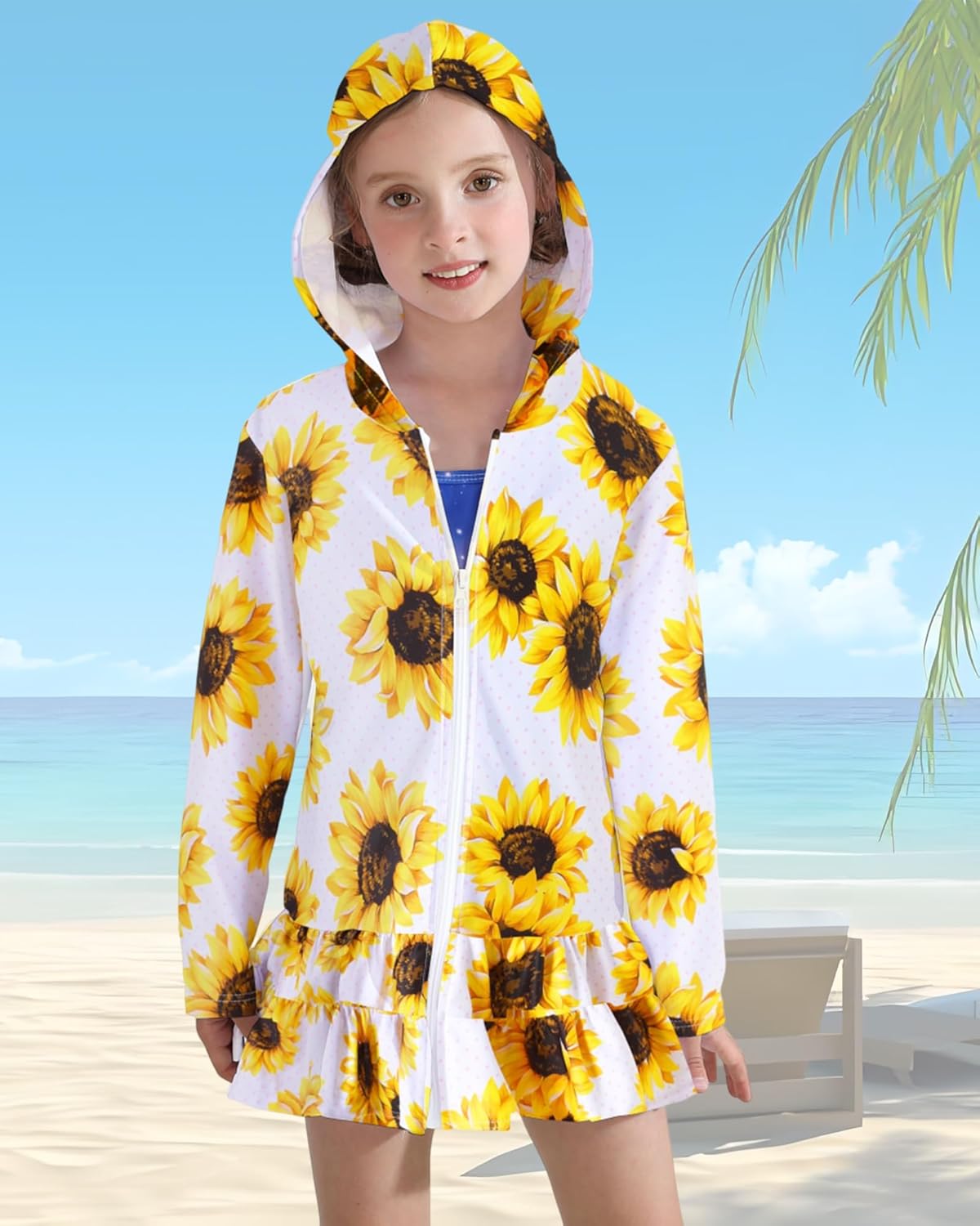 Skiennix Girls Swim Cover-Up Dress - Long Sleeve Hooded Bathing Suit Robe for Pool & Beach | Sizes 4-10Y