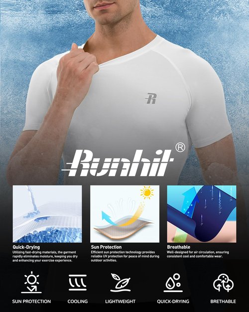 Runhit 2 Pack Compression Shirt for Men Short Sleeve Cool Dry Athletic Workout Shirt Comfortable Sports Base Layer Undershirt Top Black White S