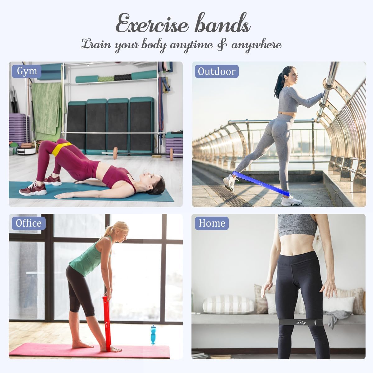 VEICK Resistance Loop Exercise Bands - Set of 5 Elastic Workout Bands for Home Fitness & Strength Training