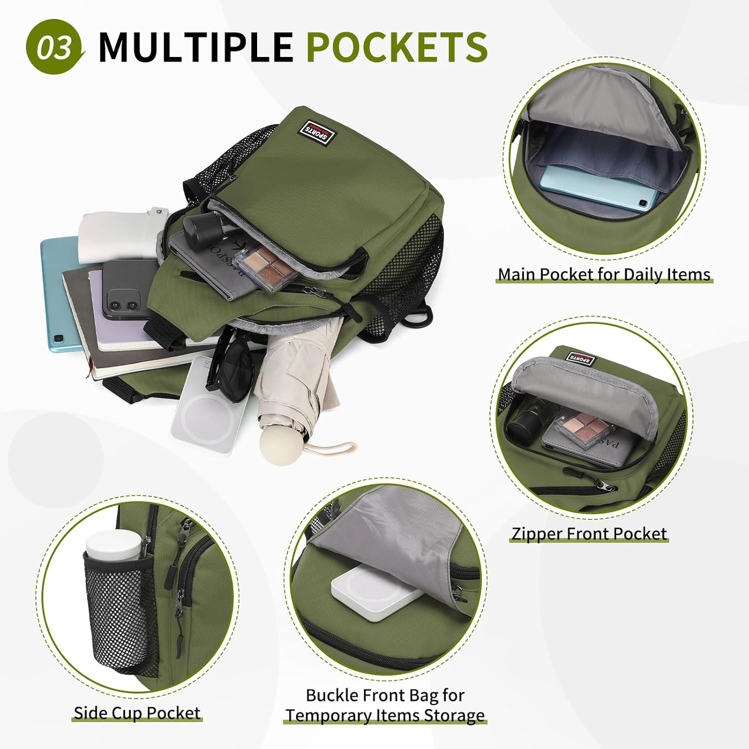 Skiennix Convertible Sling Bag - Lightweight Crossbody Backpack for 11" Tablet | Dark Green
