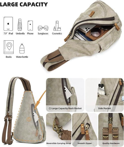 KL928 PU Leather Sling Bag - Stylish Olive Green Crossbody Backpack for Men & Women