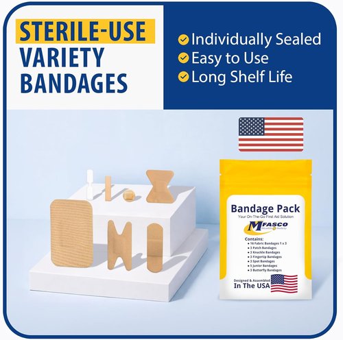 MFASCO First Aid Kit Bandage Refill Pack - Assorted Fabric Bandaids for On-the-Go Care - Small Size