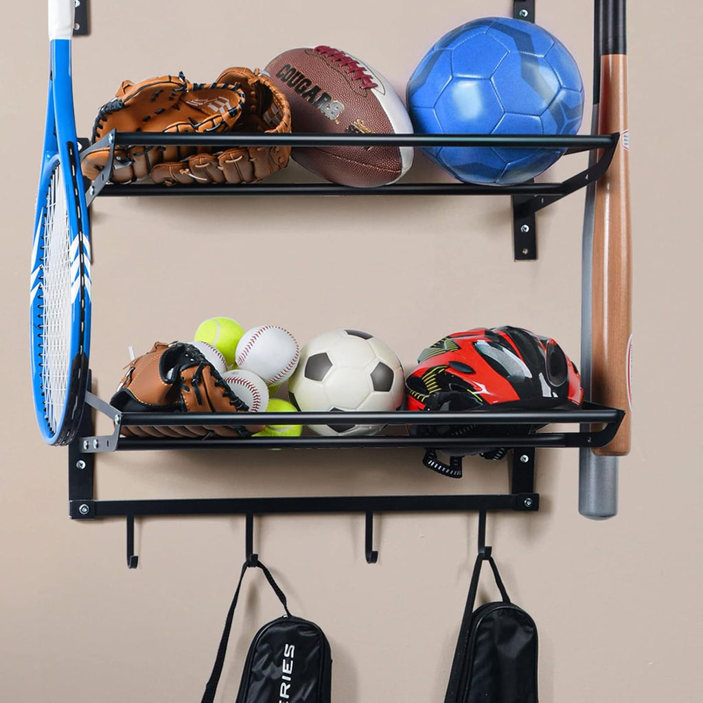 XCSOURCE Garage Sports Equipment Storage Rack - 3 Shelves & 4 Hooks for Organizing Balls & Gear