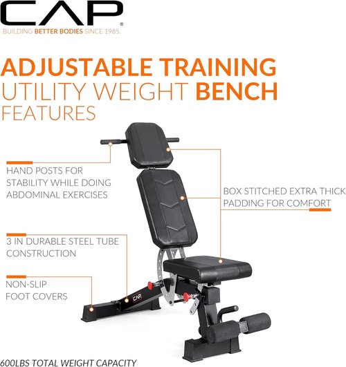 CAP Barbell Adjustable Weight Bench - Multi-Position Incline with 6 Backrest Adjustments & 600 LB Capacity | Home Gym Essential