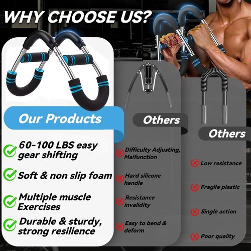 Twister Arm Trainer, Violetfox 60-100lb Adjustable Chest Workout Equipment Arm Exerciser, Portable Power Twister Workout Bar Strength Training Machine Home Fitness Equipment