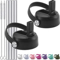 Acemoo Straw Lids for Hydroflask Wide Mouth 32 oz 40 oz, Replacement Leak Proof Straw Cap with Flex Handle, BPA Free Easy Sip Lid for Hydro Flask 16 18 64 oz Bottles - ‎2 Set of Black