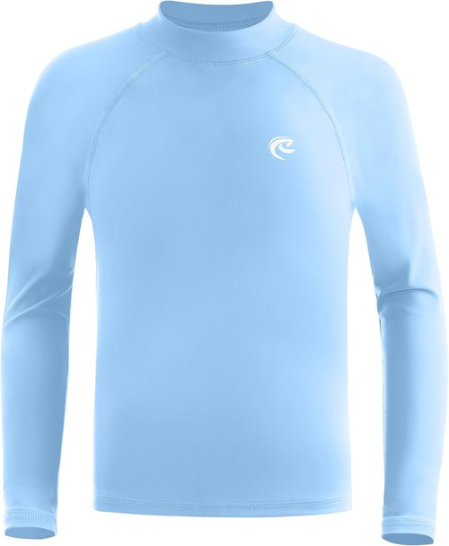 Boys' Long Sleeve Rash Guard, UPF 50+ Swim Shirt Toddler Kids, SPF UV Sun Protection Water Shirts for Beach Surf