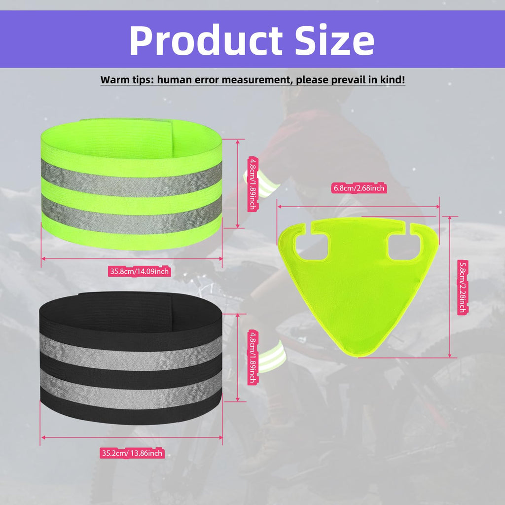 JVNZAM 4 Pairs High Visibility Reflective Bands Wristbands for Cycling Running, with 4 Fluorescent Green reflectors，Arm Wrist Ankle Bands, Leg Straps Safety During Nighttime (Black+Green)