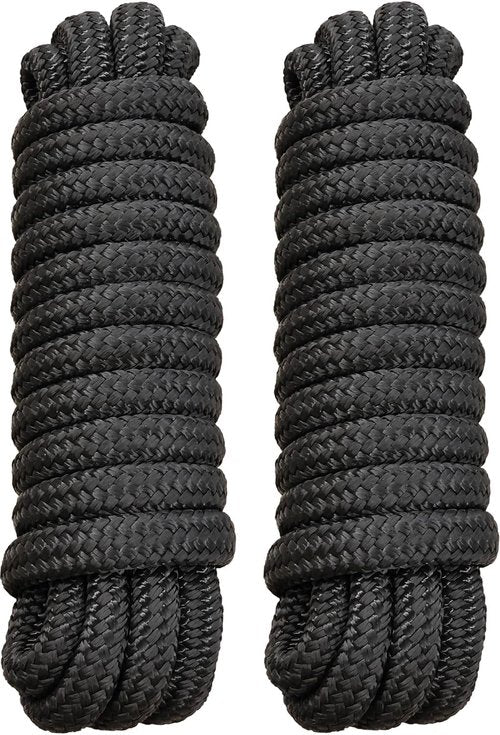 Marine Grade Dock Lines by [Brand Name] - 5/8" x 20' Double Braided Nylon Boat Rope - Fray Resistant, Easy Handling, 15" Loop - Black