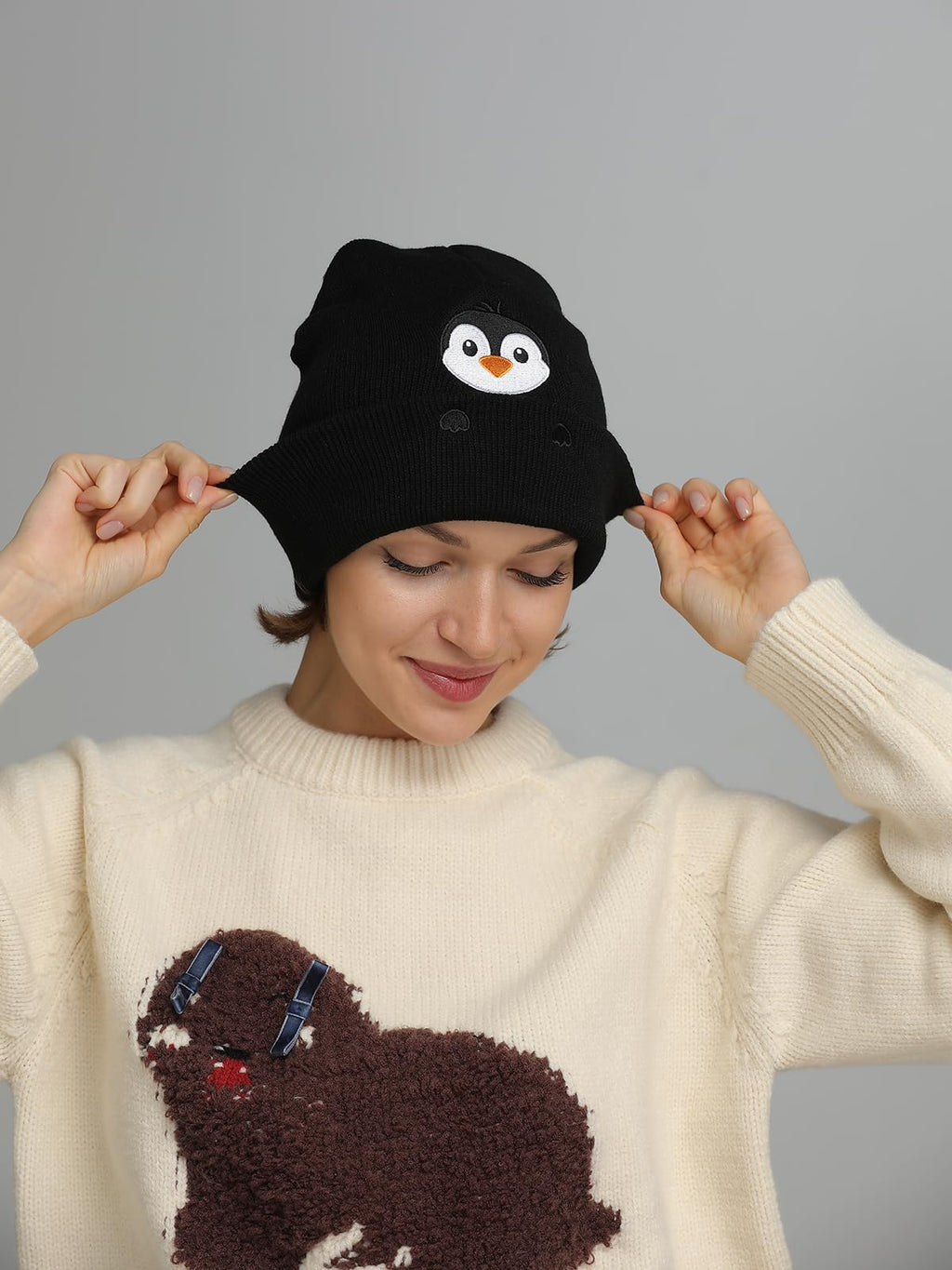 Penguin Gifts Beanie Hat for Women Men Penguin Lovers Funny Embroidered Cute Animal Knit Birthday Christmas Stocking Stuffers Decorations Gifts Stuff Decor Accessories Black