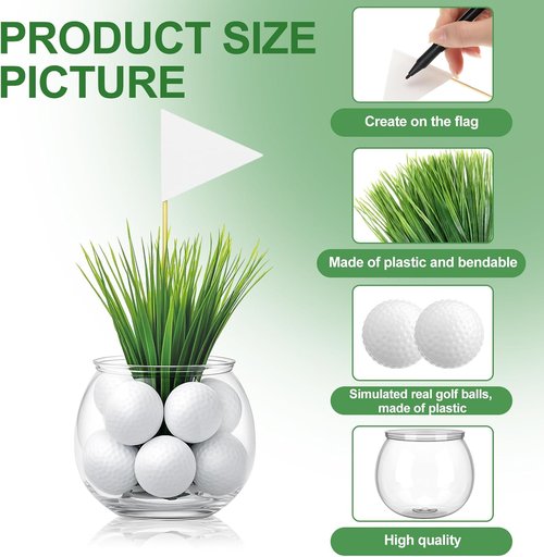 LemonRoad Golf Party Centerpieces - 6 Set Table Decorations with Artificial Grass & Flag Toppers