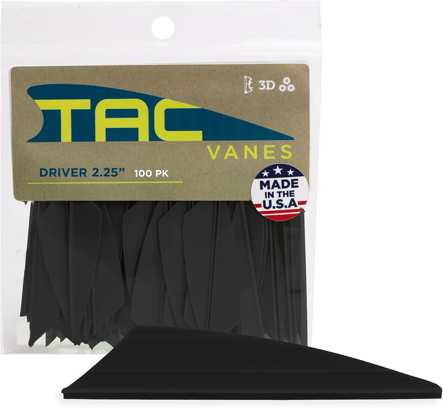 TAC Vanes 2.25" Driver Arrow Vanes - Durable Archery Fletching for Compound & Crossbow | Black 100 Pack