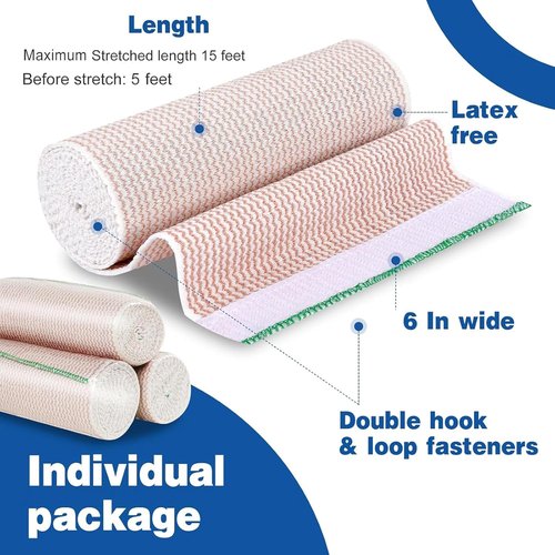 AZEN Premium Elastic Bandage Wrap - 6 Inch Compression for Legs, Ankle, Knee | Latex-Free Lymphedema Support