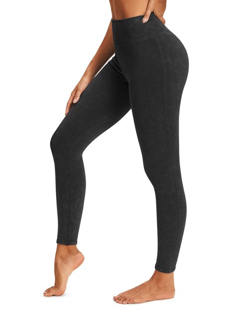 Stelle Workout Ribbed Seamless Leggings for Women High Waist Tummy Control Gym Leggings Athletic Yoga Pants(Black, M)