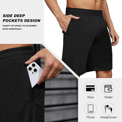 BVNSOZ Men's Athletic Shorts - Quick Dry Workout Shorts with Pockets & Elastic Waistband