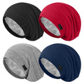 4Pcs Silk Satin Lined Sleep Cap Bonnets for Women Men, Adjustable Satin Bonnet for Sleeping Hair Wrap Slouchy Beanie Hat for Curly Hair and Braids