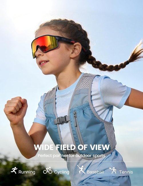 Lamicall Polarized Kids Baseball Sunglasses - UV400 Protection for Ages 8-14 | Sports Cycling Glasses