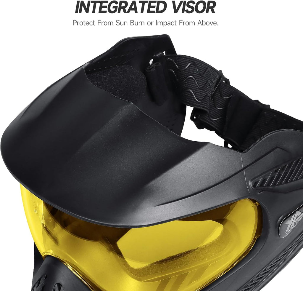 Xaegistac Paintball Mask - Integrated Sun Visor, Anti-Fog Design & Adjustable Headband | Wide Field of View