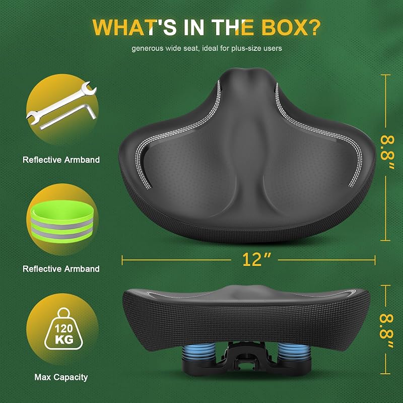 Noseless Oversized Bike Seat Cushion - Memory Foam Comfort 12x8.8x8.8in, Black
