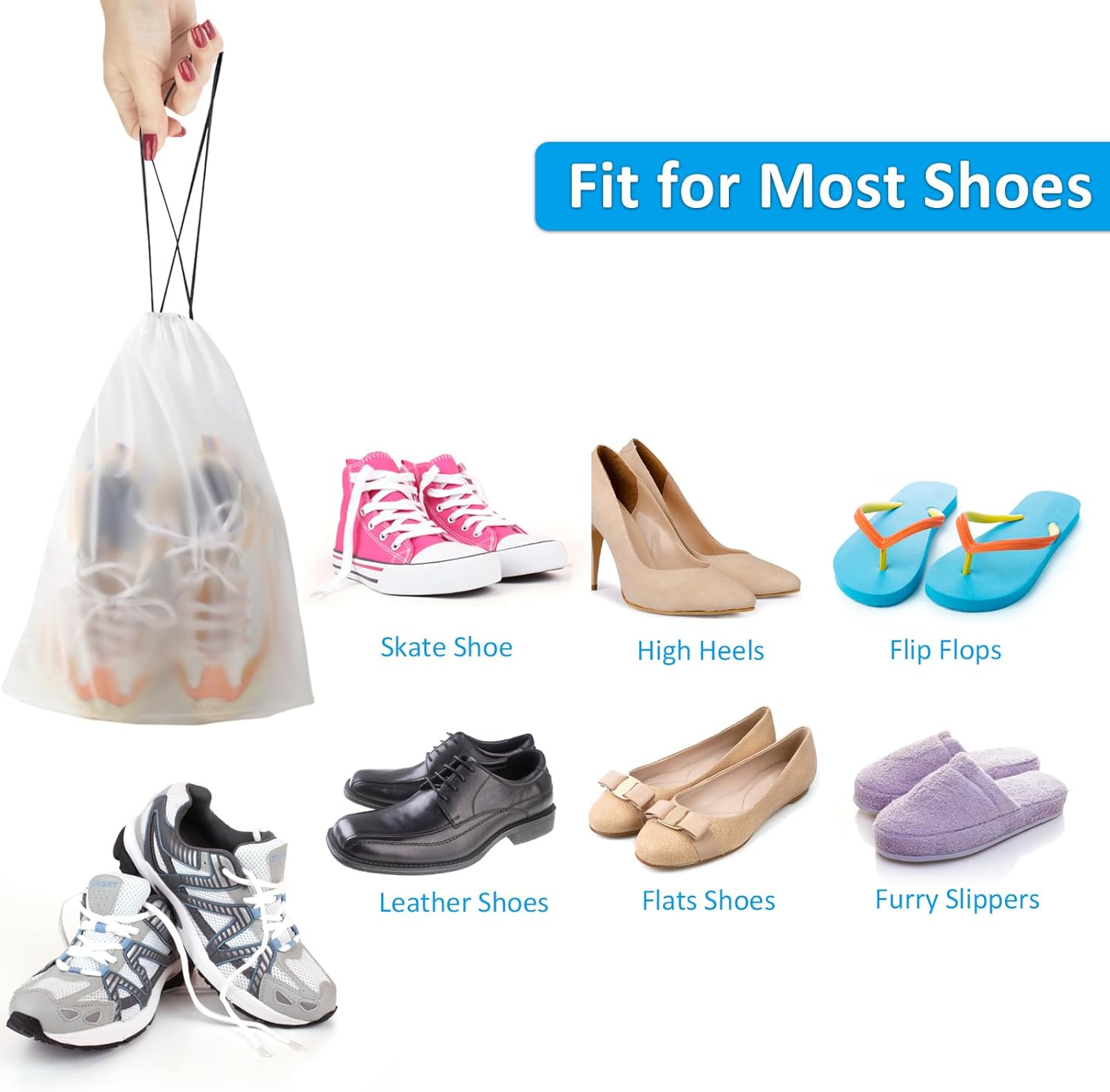 Skiennix Waterproof Travel Drawstring Shoe Bags - Clear Packing & Storage Essentials | 15.7 x 11.8 Inches, 5 Pieces