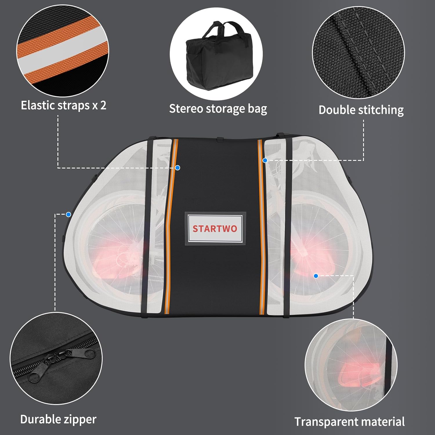 STARTWO Waterproof Bike Cover - Outdoor Storage & Transport for 2 Bikes | Includes Elastic Straps & License Plate Window