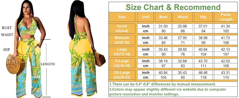 Green Floral Print 2-Piece Outfit Set for Women – Strapless Top + Wide-Leg Pants, Variation: Green Large