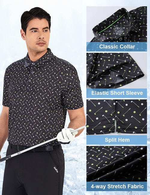 Hodaweisolp Golf Shirts for Men - Moisture-Wicking Dry Fit Performance Polo | Short Sleeve, Stylish Print