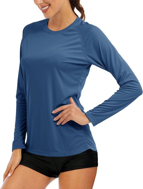 MAGCOMSEN Women's Long Sleeve Sun Protection Shirts - UPF 50+ Rash Guard for Hiking & Fishing