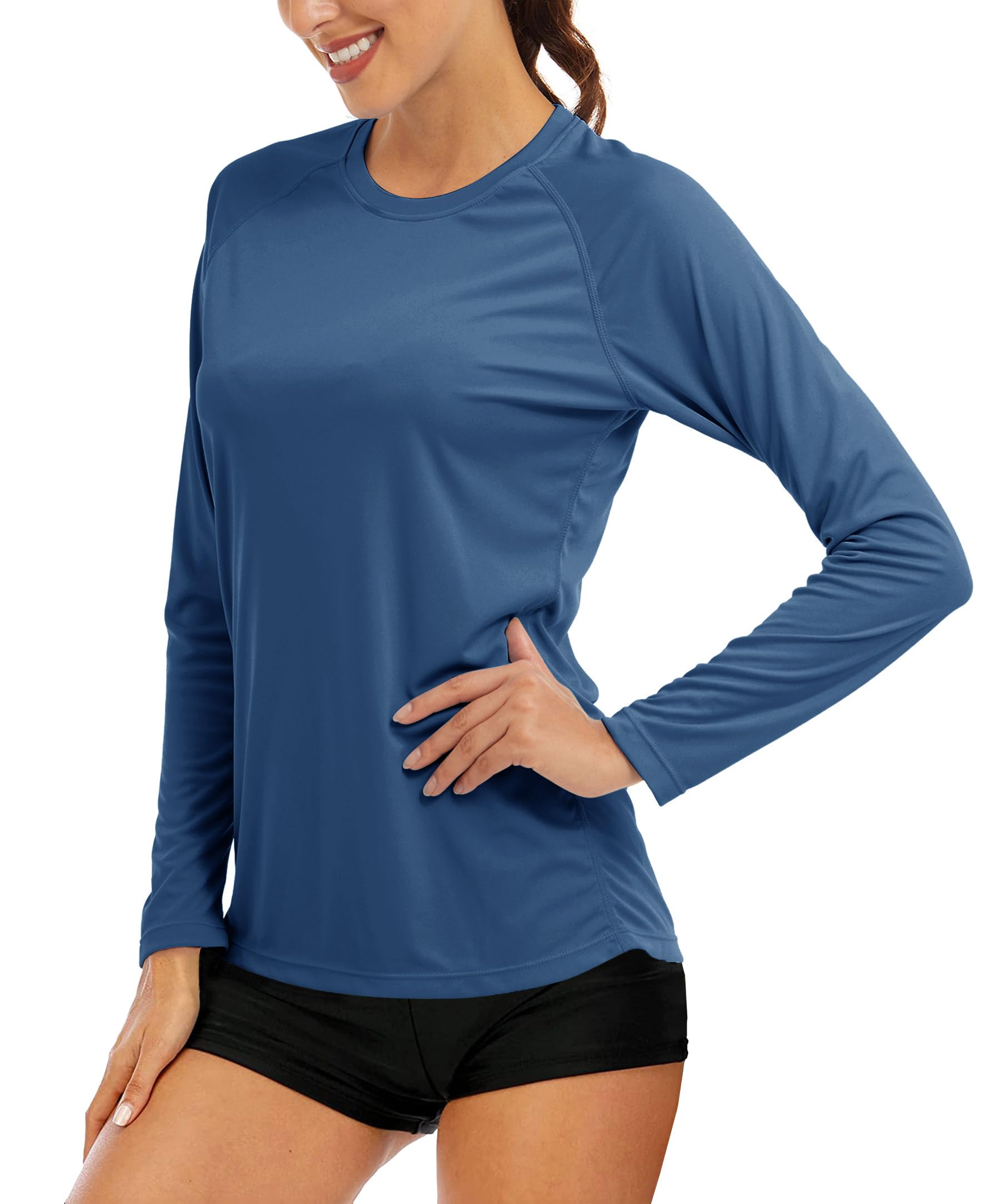 MAGCOMSEN Running Shirts Women Athletic Shirts Women T Shirts for Women Workout Shirts for Women UV Shirts for Women Long Sleeve Shirts Summer Tee Blue Grey