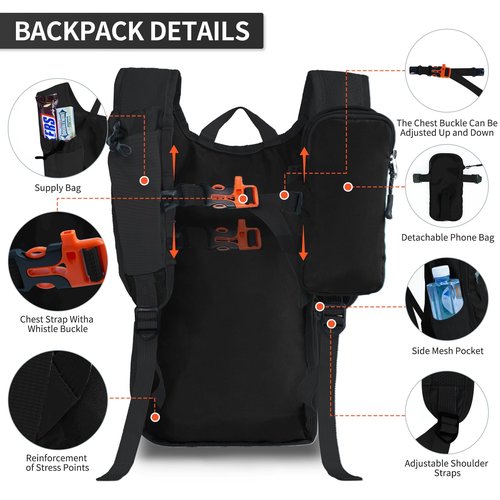 HIGH EXPERIENCE Hiking Backpack 10L/15L Small Daypack Lightweight Packable Travel Foldable Water Resistan for Women Men (Black, 15L)