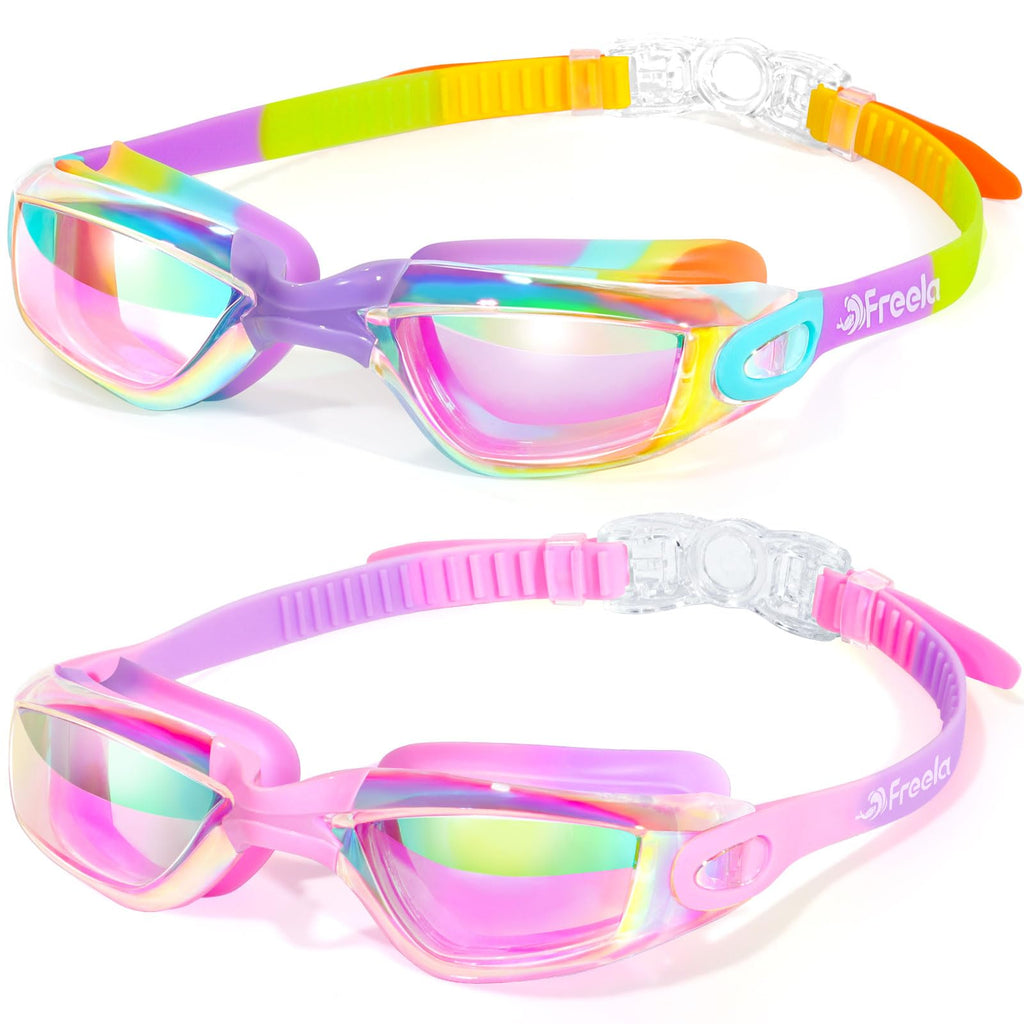Freela 2 Pack Swim Goggles for Kids 6-14 5-7 4-7 3-6 3-5 Anti Fog UV Protection Soft Silicone Toddler Boys Girls Clidren Goggles Waterproof No Leaking Clear Swimming Goggles Beach Water Pool Goggles