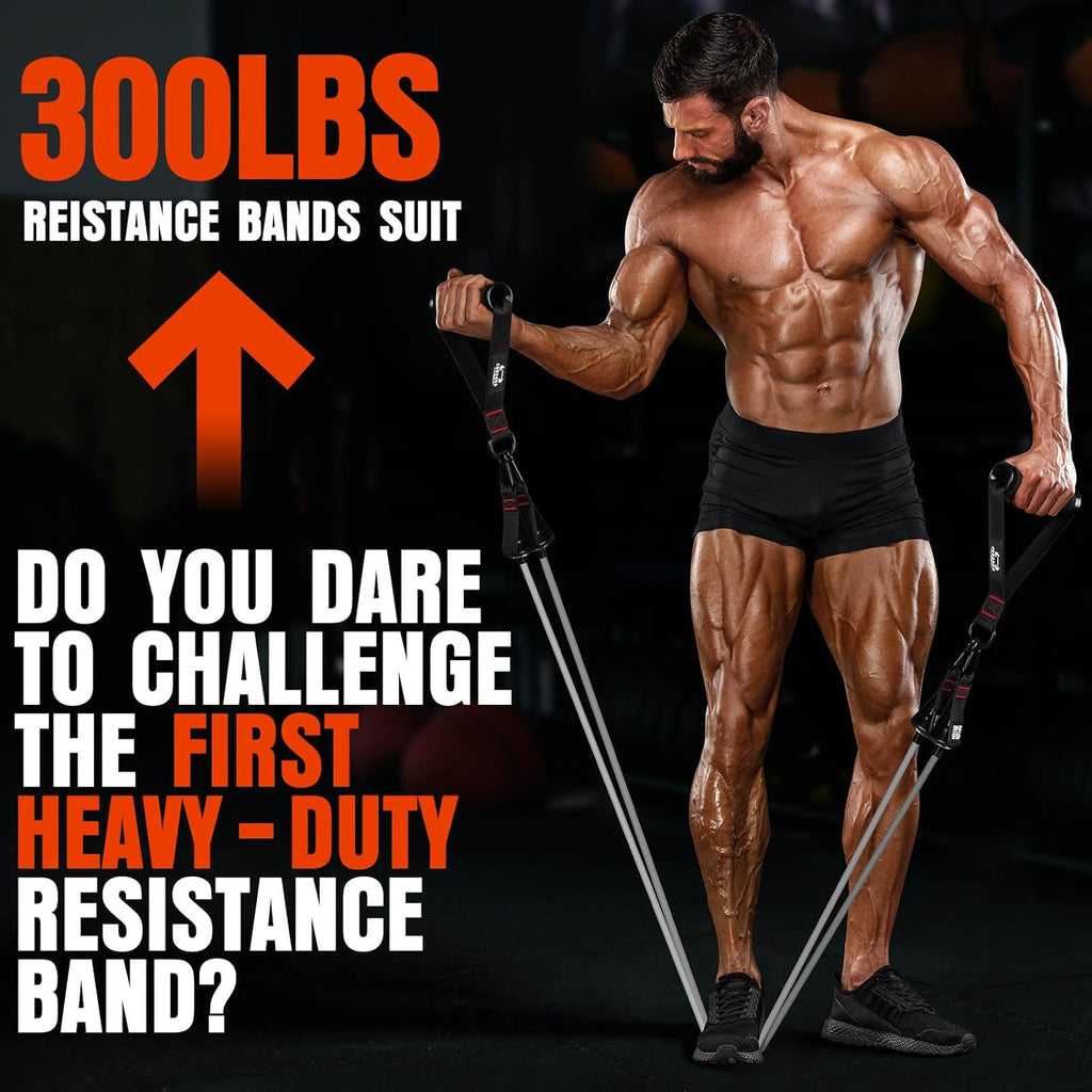 Skiennix Heavy Resistance Bands - 300LBS Exercise Bands with Handles for Strength Training | Home Gym Equipment