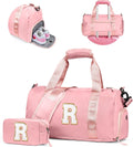 Skiennix Girl Gym Bag - Personalized Weekender Tote with Shoe Compartment & Makeup Pouch | Ideal Gift for Ages 4-10 (Letter R)