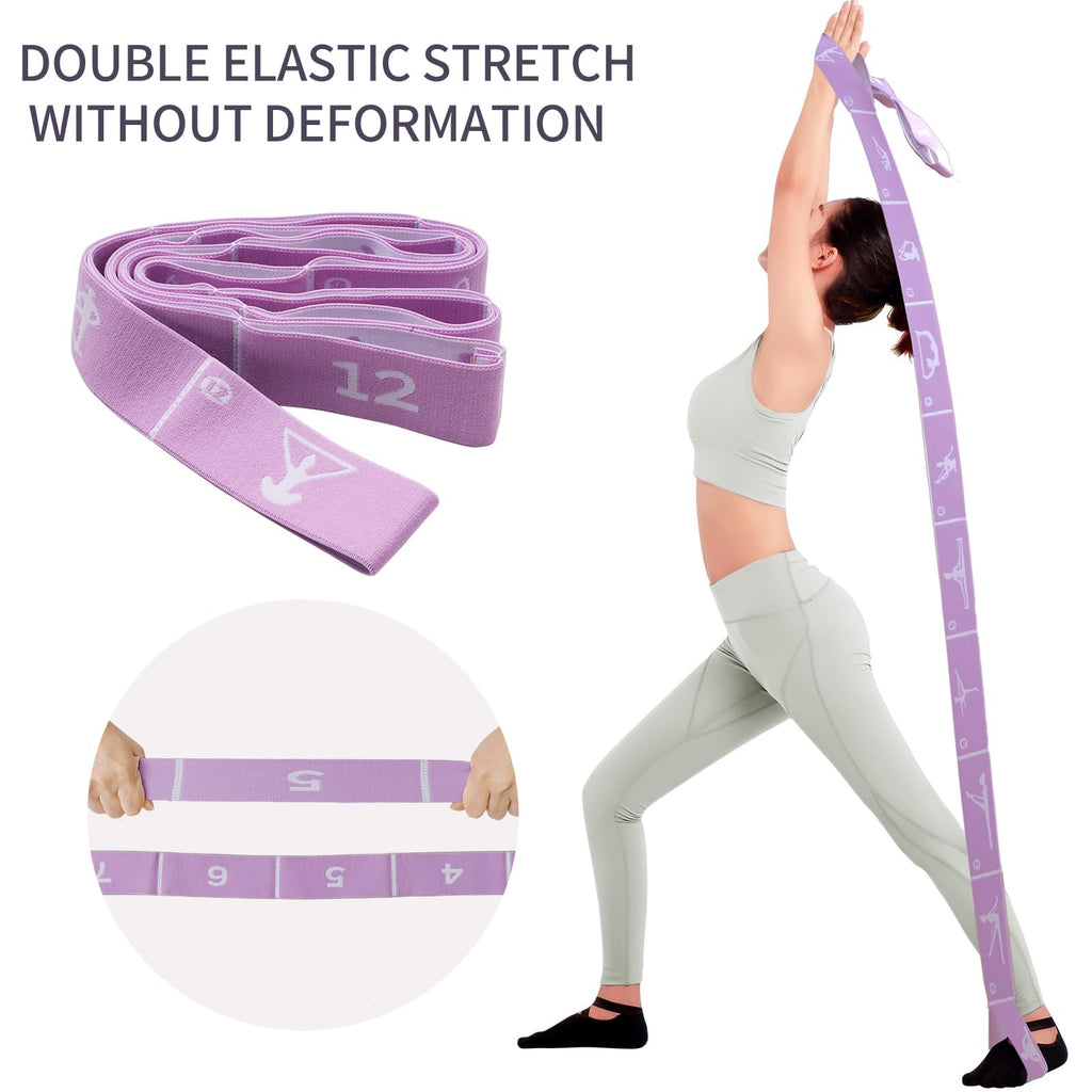 Xensamy Yoga Strap with 12 Loops - Multi-Functional Stretch Band for Pilates, Dance, Gymnastics, Physical Therapy, Flexibility & Resistance Training, Ballet, Latin Workouts