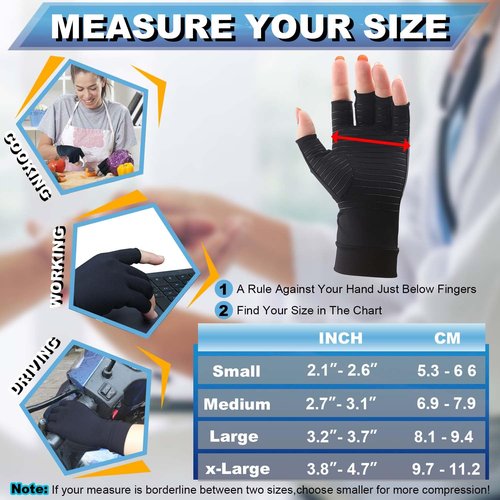 2Pairs Copper Arthritis Compression Gloves for Women Men, Fingerless Compression Gloves for Carpal Tunnel, Hand Pain, RSI, Driving, Typing, Copper Gloves Support Hands and Wrist for Work (Medium)
