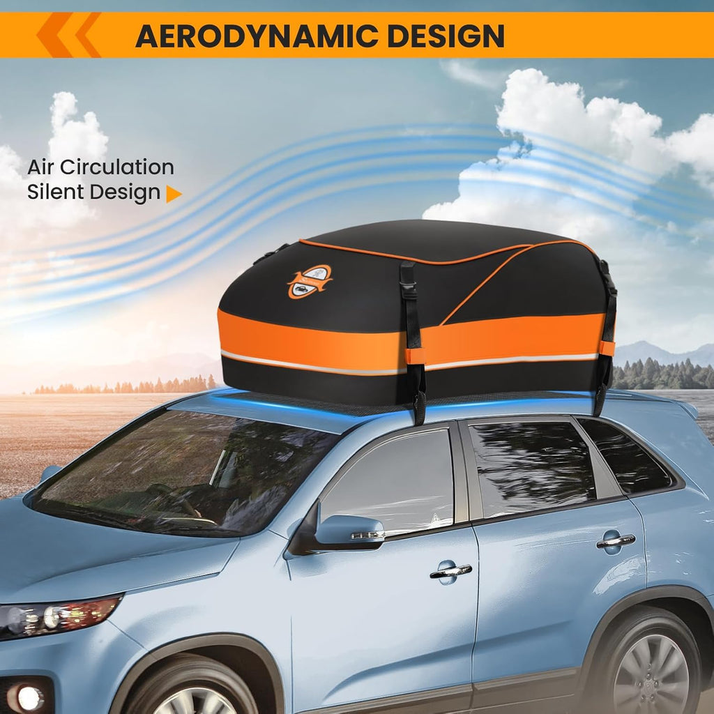 Sailnovo Car Rooftop Cargo Carrier Roof Bag, 15 Cubic Feet Waterproof Rooftop Cargo Carrier Bag, Fit Car with Without Luggage Rack - Cartop Carrier Bag with Tie-Down Strap, Safety Hook