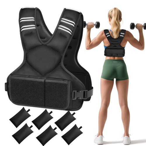 Adjustable Weighted Vest, 4-10lb Vest with 6 Ironsand Weights and Large Pocket, Weight Vest for Men Women Strength Training, Running, Walking