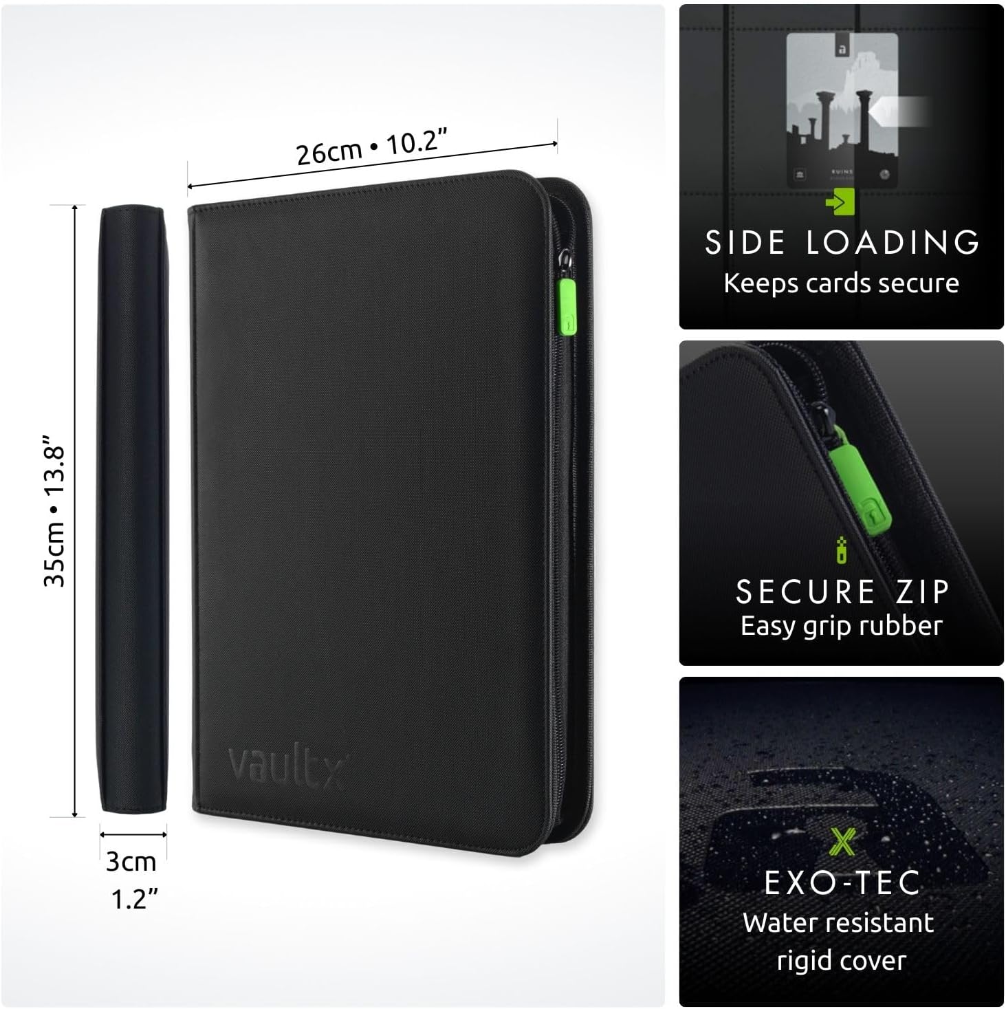 Vault X 9 Pocket Trading Card Binder - Premium Exo-Tec Material, Holds 360 Cards, Black