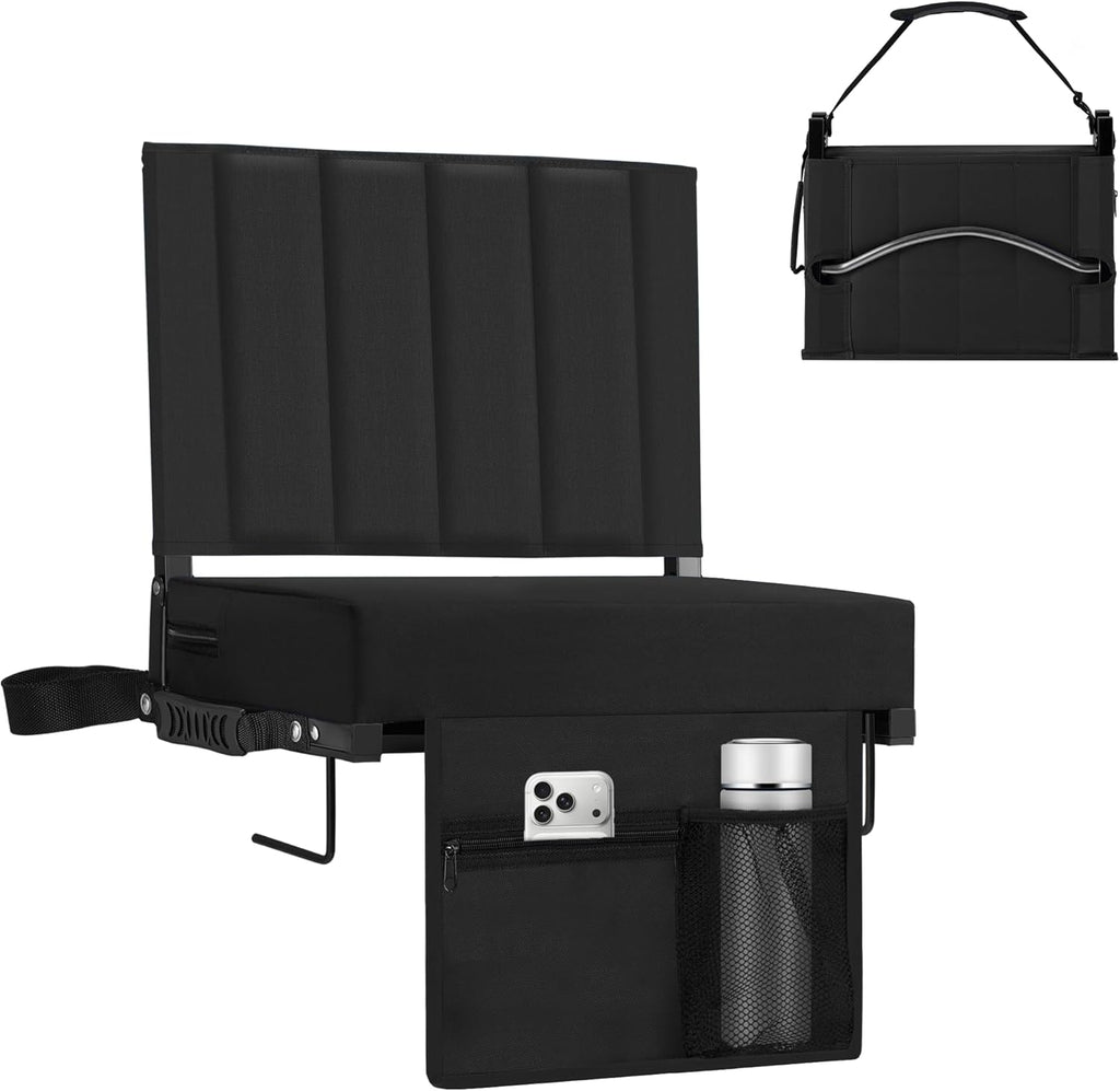 Skiennix Portable Stadium Seat - Comfy Padded Cushion with Back Support | Folding Chair with Cup Holder & Shoulder Strap
