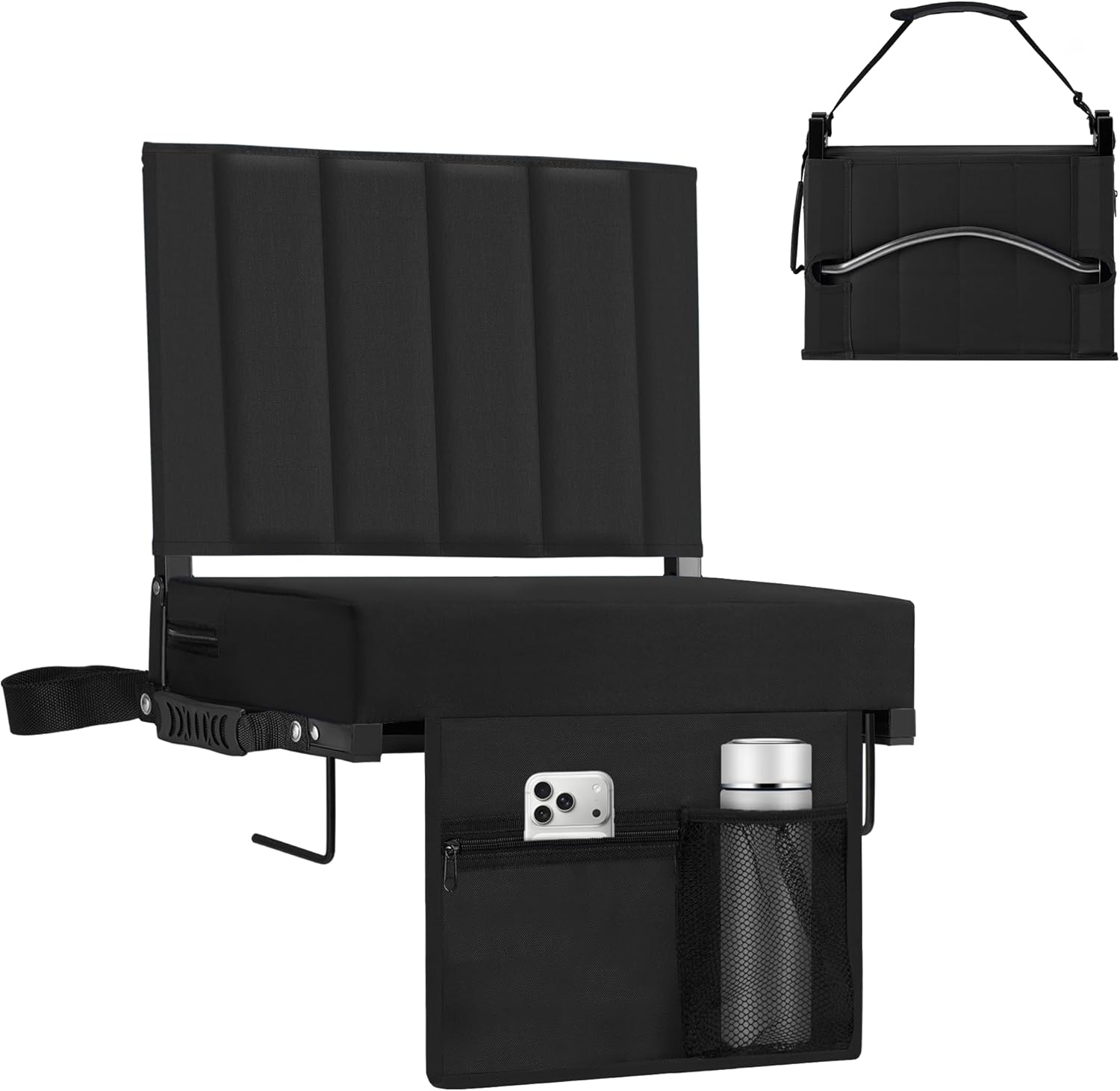 Skiennix Portable Stadium Seat - Comfy Padded Cushion with Back Support | Folding Chair with Cup Holder & Shoulder Strap