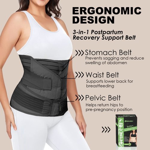 3 in 1 Postpartum Belly Band Wrap Support Recovery Girdles Abdominer Binder Post Surgery Belly&Waist&Pelvis Support Belt & Back Brace (Black, XX-Large)