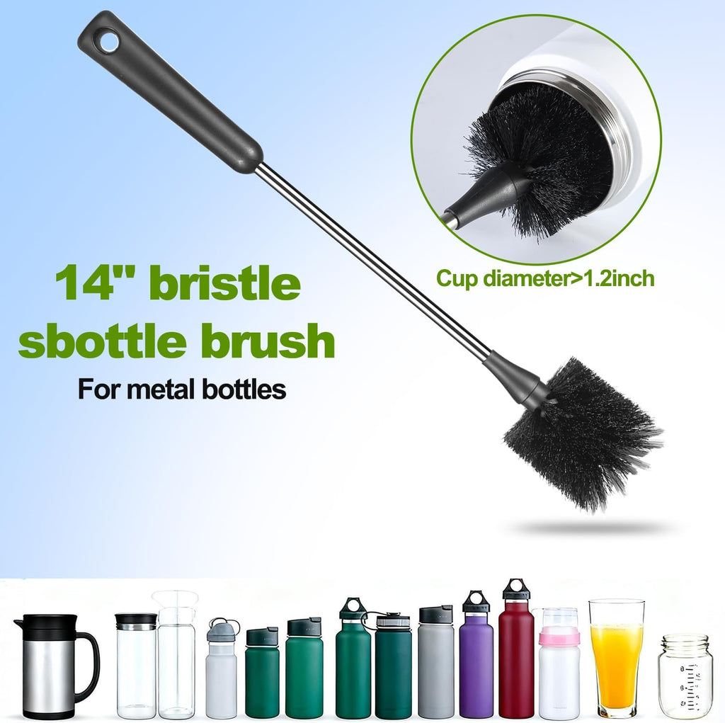 Skiennix Bottle Brushes - Stainless Steel Long Handle Cleaning Set for Baby Bottles, Tumblers & More