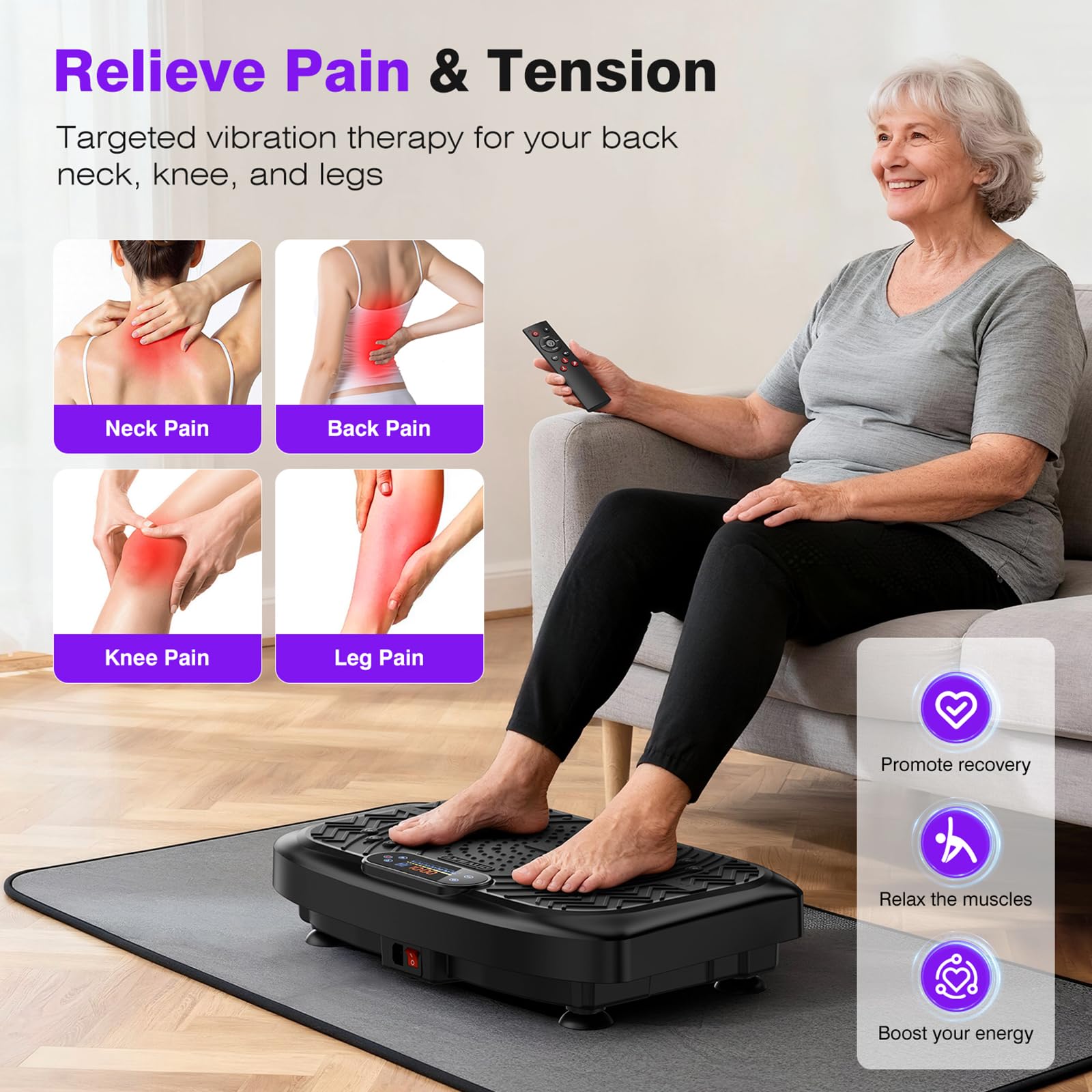 Taevno Vibration Plate Exercise Machine, Compact Vibration Platform for Full Body, Vibrating Plate for Lymphatic Drainage with Resistance Bands(Lacquer Black)